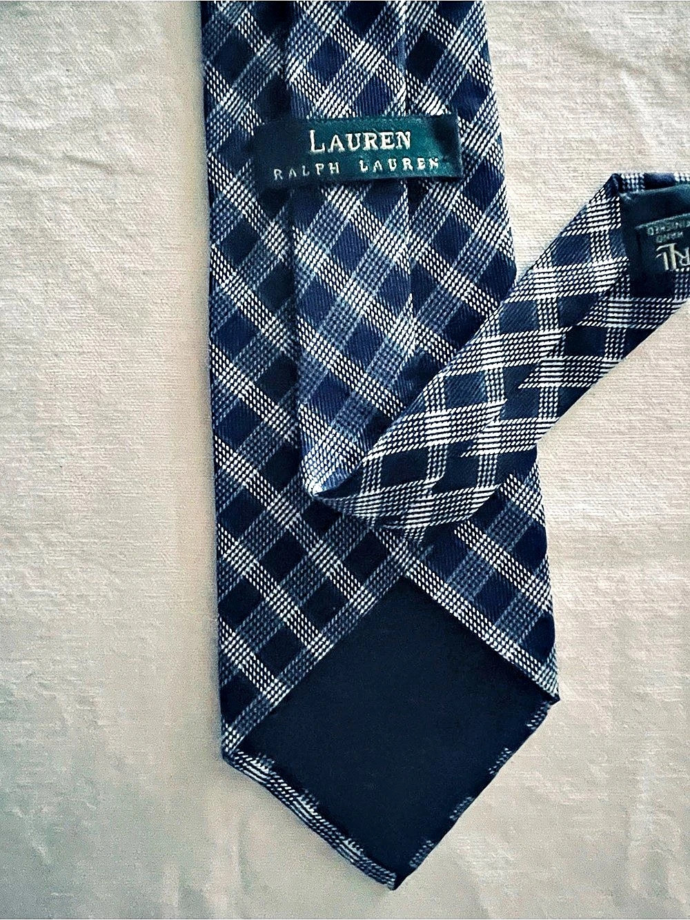 Lauren Ralph Lauren Men's Plaid Tie in Blue & White. 58”